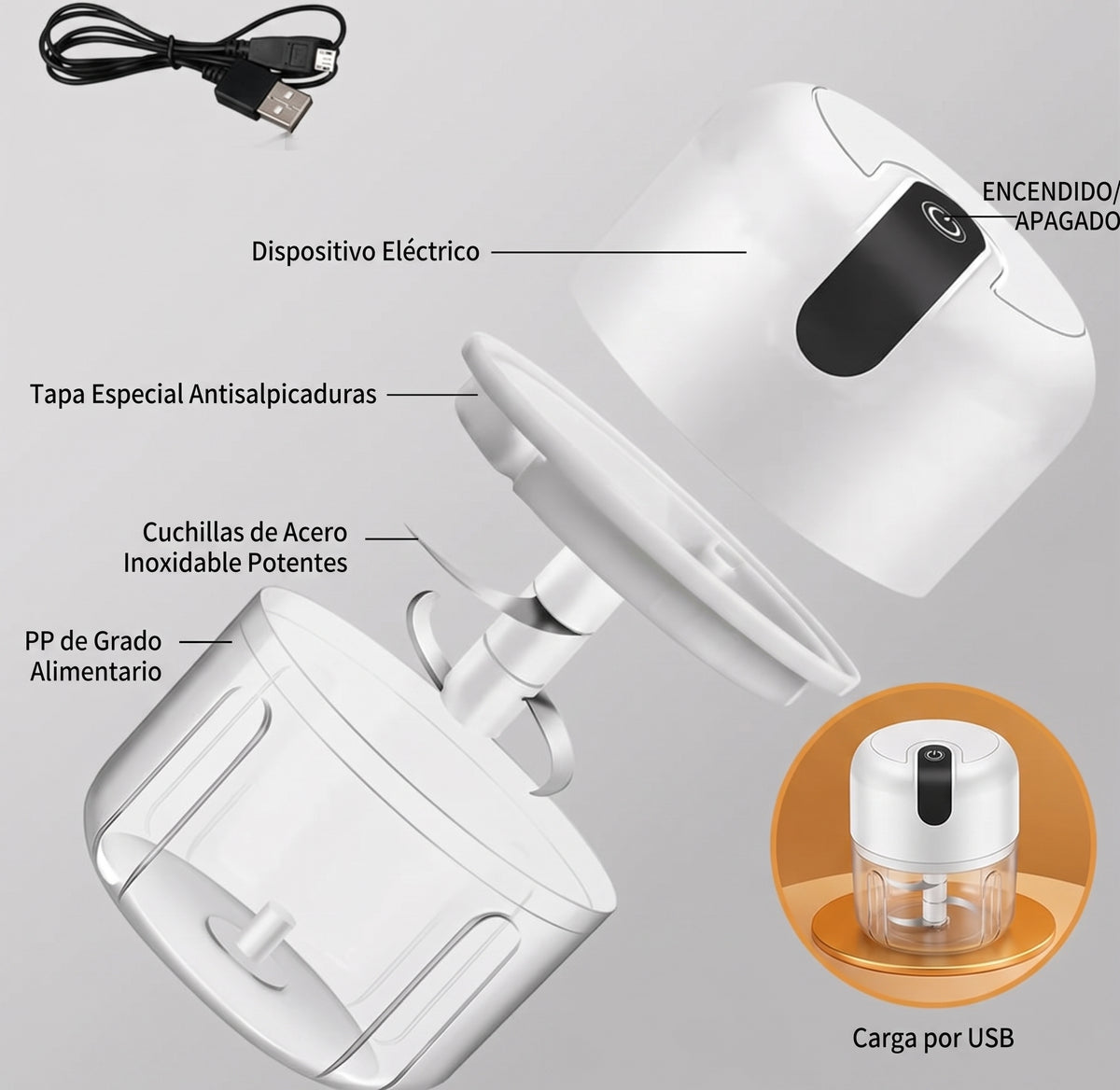 PicaFast 250 Pro - Picador De Alimentos Eléctrico Portátil 250ML