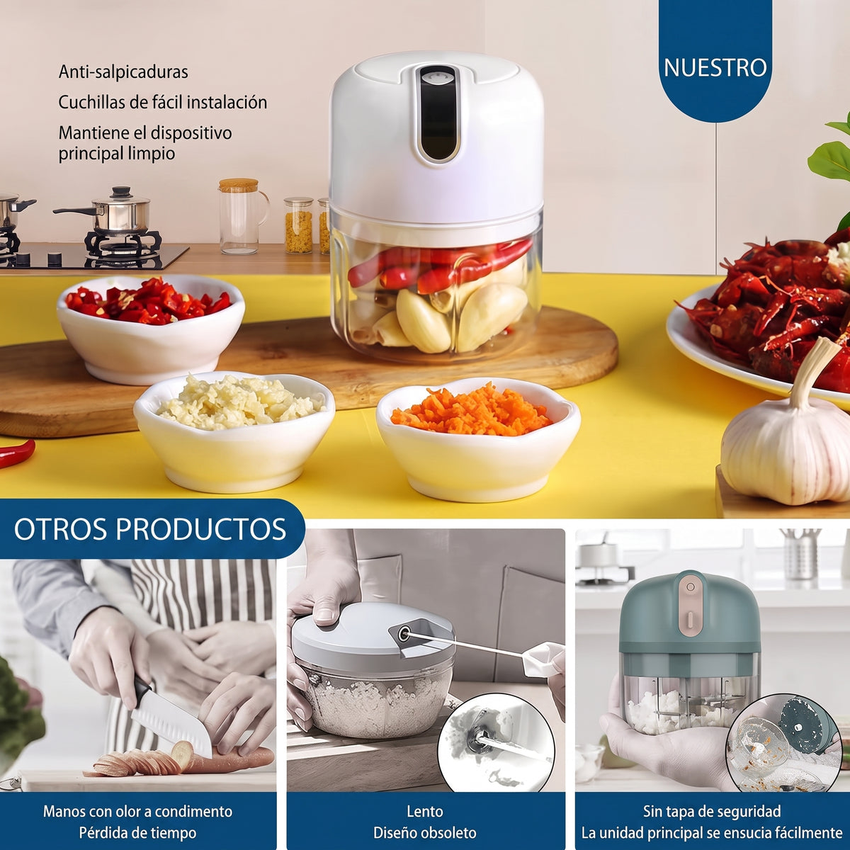 PicaFast 250 Pro - Picador De Alimentos Eléctrico Portátil 250ML